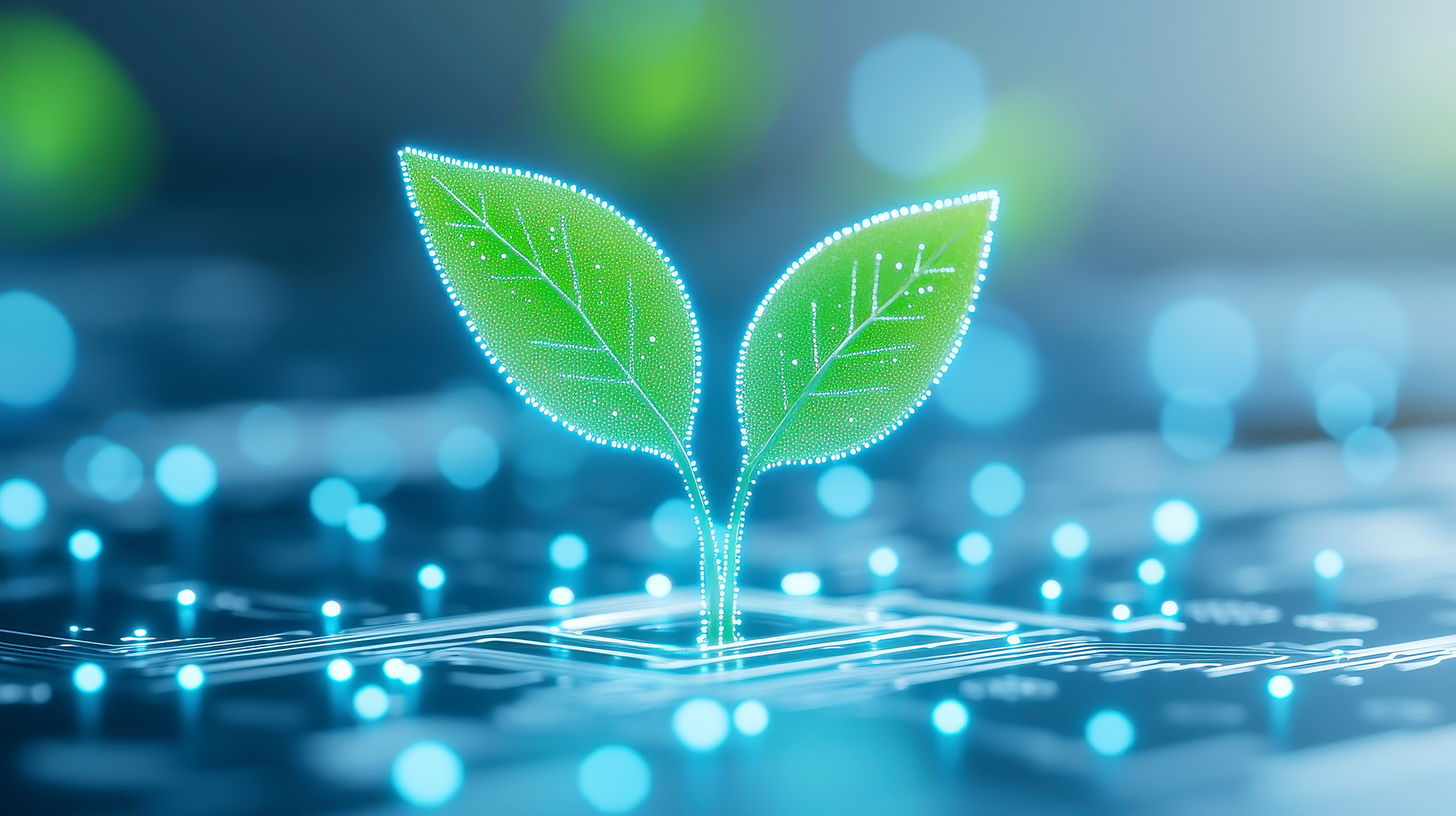 Digital plant sprout emerging from water representing growth, innovation and environmental health